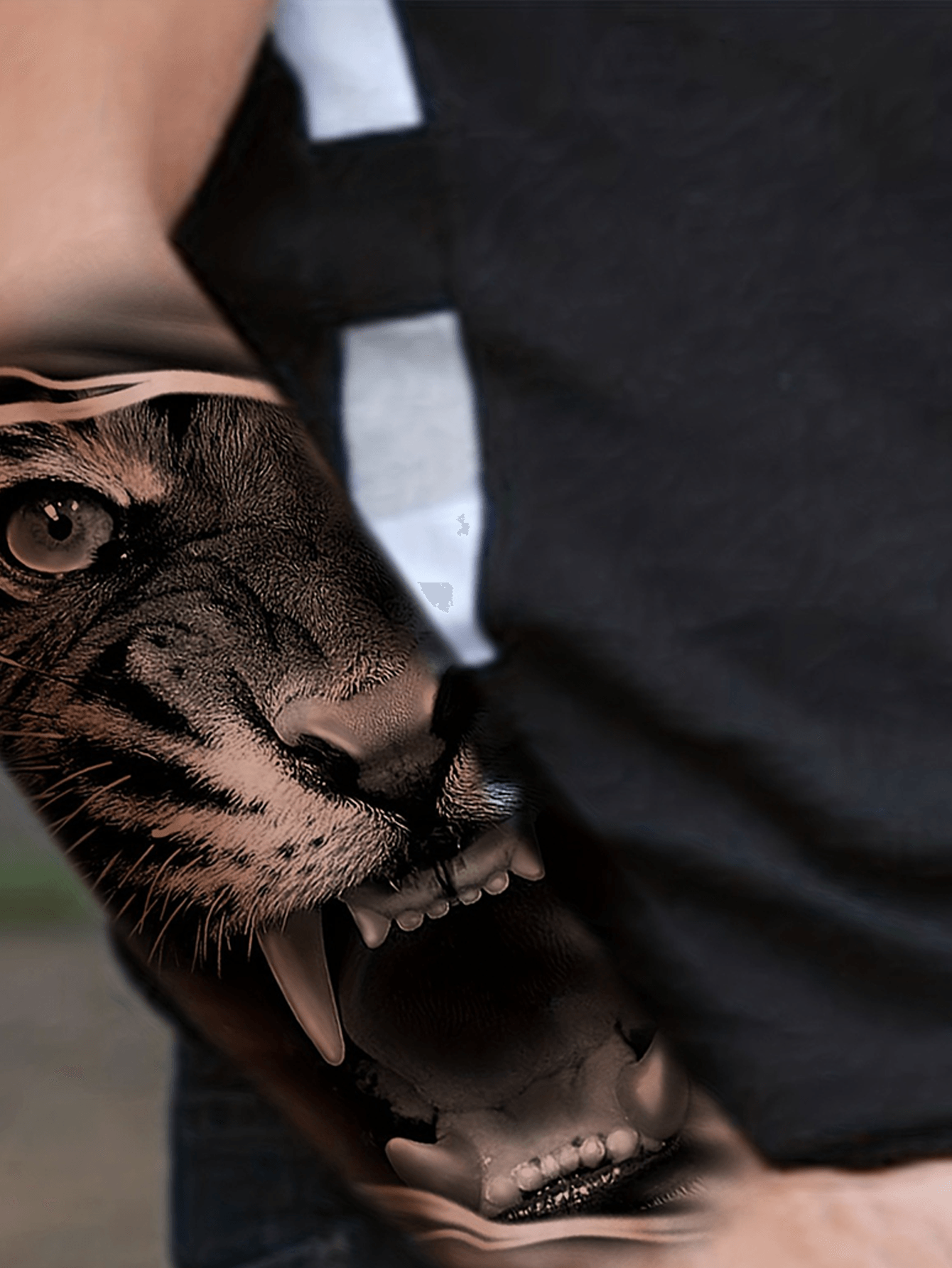 Black Tiger Compass Pattern Temporary Tattoo